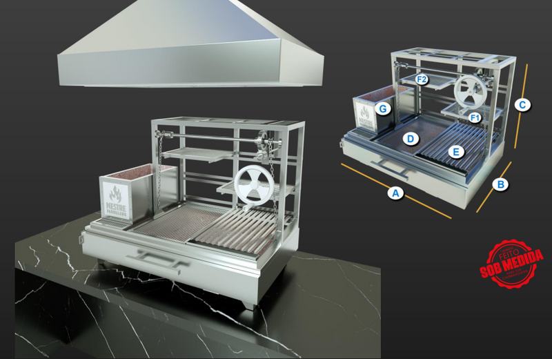 Churrasqueira Parrilla Argentina e Uruguaia de Elevação para Bancada