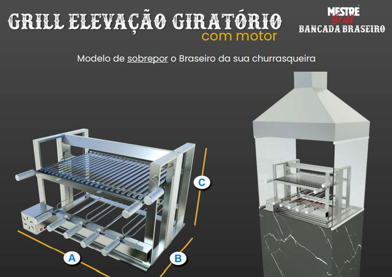 Churrasqueira Gira Grill com motor e sistema de elevação